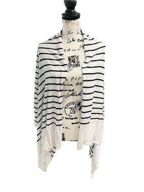 Lauren Ralph Lauren Striped Open Front Draped Cardigan - Black/ White Small